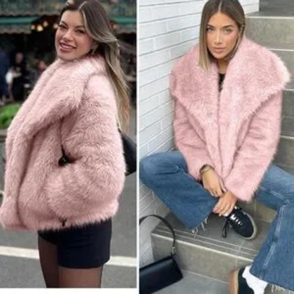 Pink Faux Fur Coat shaggy faux fur jacket thick winter - Picture 4 of 5